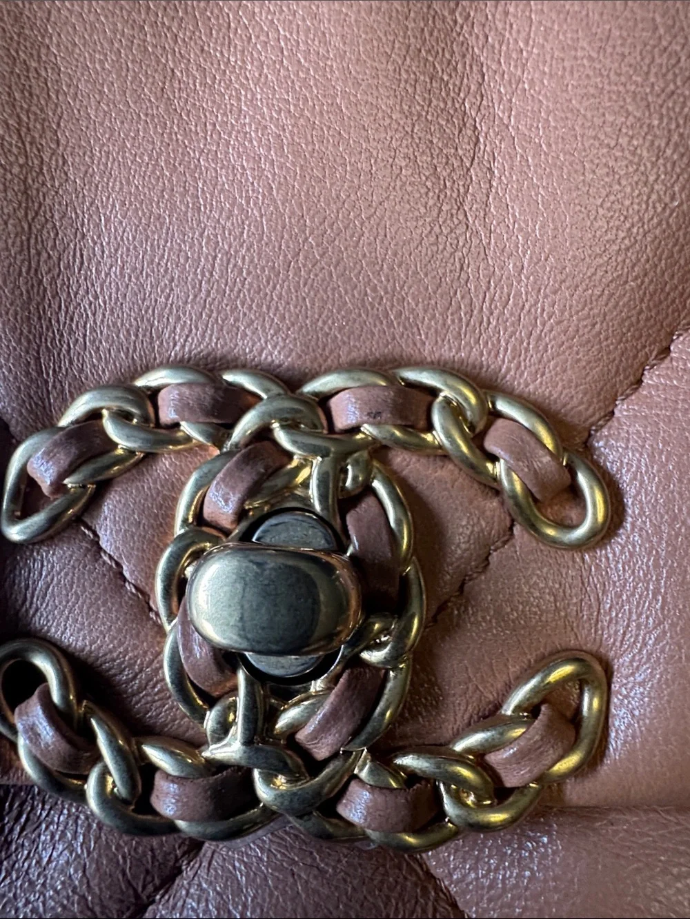 CHANEL Carmel Chanel 19 Quilted Lambskin Shoulder Bag